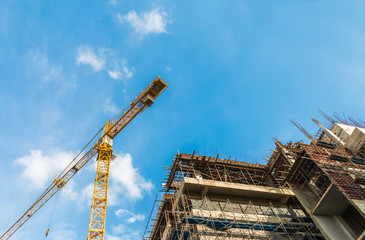 construction site and crane with blue sky