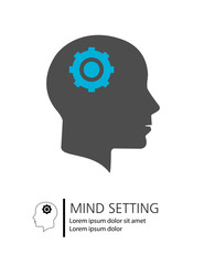 Mind Setting. Head Gear Rotation vector pictograph. Style is flat graphic symbol, blue and black color, white background.