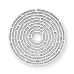 3D white round maze consruction isolated on white background