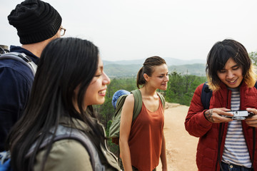 Friends Checking Photos Camera Concept