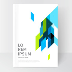 Brochure, leaflet, flyer, cover template. Modern Geometric Abstract background blue & green triangles. minimalistic design creative concept