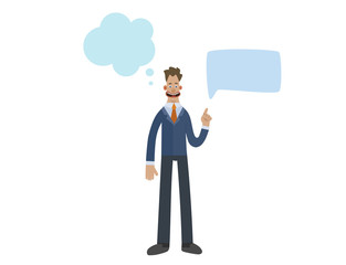 Funny business man character with empty speech bubbles