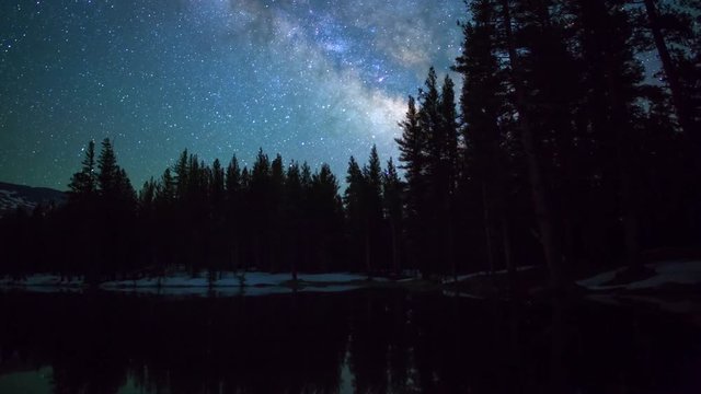 MoCo Tracking Astro Timelapse of Milky Way over Alpine Forest in Yosemite 