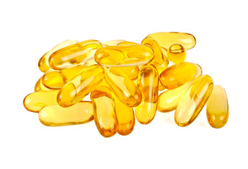 Omega 3 capsules from Fish Oil on white background