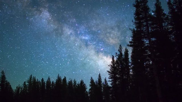 MoCo Tracking Astro Timelapse of Milky Way over Alpine Forest in Yosemite -Long-