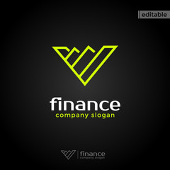 inverted triangle finance logo. modern eye catching logo with green color