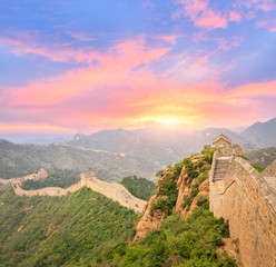 Plakat Beautiful and spectacular Great Wall of China at sunset