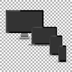 Dark display monitor laptop tablet phone in the background isolate, stylish vector illustration