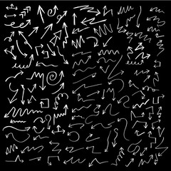 Hand drawn arrow set collection of black direction pencil sketch symbols, vector illustration graphic design