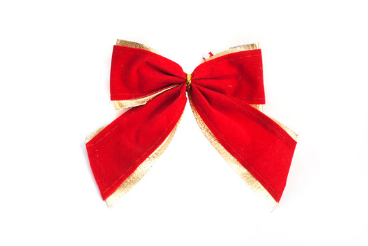 Cotton red bow with Golden braid isolated on white background