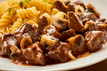 Freshly made Hungarian goulash with pasta