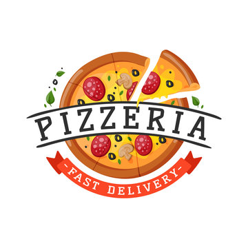 Delivery pizza badge vector illustration.