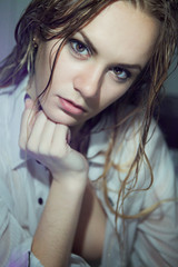 Beautiful young girl with wet hair