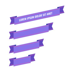 Purple flat ribbon banners set. Retro vector illustration.