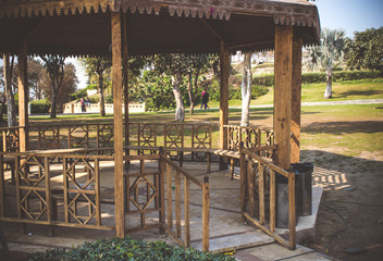 wooden tent at al azhar park, egypt