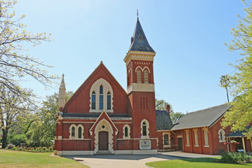 Fototapeta na wymiar St Arnaud's Uniting Church is a Victorian English Gothic styled church constructed in 1875