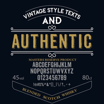 Typeface. Label. Authentic typeface, labels and different type designs