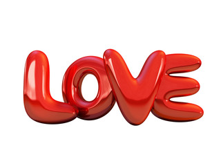Red inflatable word love. 3D rendering.