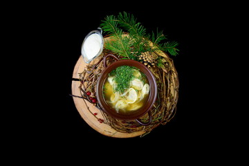 pelmeni on black background
