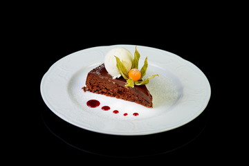 chocolate pie on black background