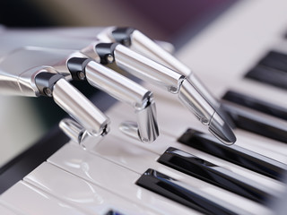 Robot Plays the Piano Artificial Intelligence Concept 3d Illustration