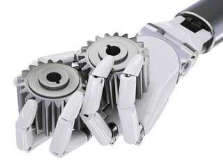 Robot Hand with Gearwheels Automation Concept 3d Illustration