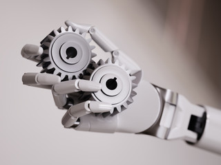 Robot Hand with Gearwheels Automation Concept 3d Illustration