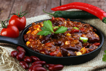 Hot chili con carne - mexican food tasty and spicy