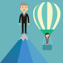 leader on a Mountain peak. Business success concept