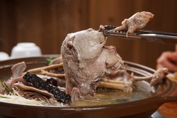 hanbang ori baeksuk. Boiled Duck with Rice and Medicinal Herbs
