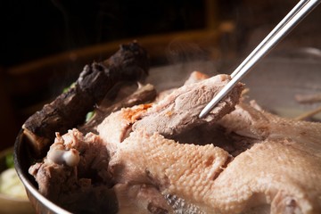 hanbang ori baeksuk. Boiled Duck with Rice and Medicinal Herbs