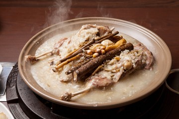 hanbang ori baeksuk. Boiled Duck with Rice and Medicinal Herbs