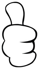 Black And White Cartoon Hand Giving Thumbs Up Gesture. Illustration Isolated On White Background