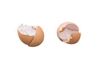 Egg shell cracked and broken in two parts isolated over white background. Clipping path