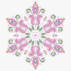 Oriental round pattern with arabesques and floral elements. Traditional classic colorful ornament