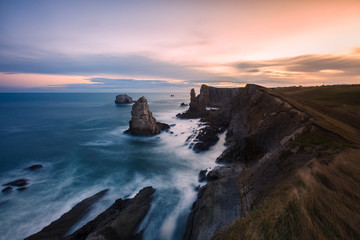 Sunrise on the coast Quebrada, Liencres, Cantabria, Spain