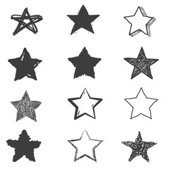 Set of cute hand drawn star. Doodle style sketching. Vector illustration.