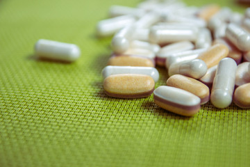 Drugs capsule and pill medicine. Assorted pills