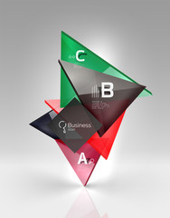 Colorful glossy glass triangle on empty 3d space