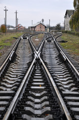 Fototapeta na wymiar Railway with concrete sleepers and steel rails