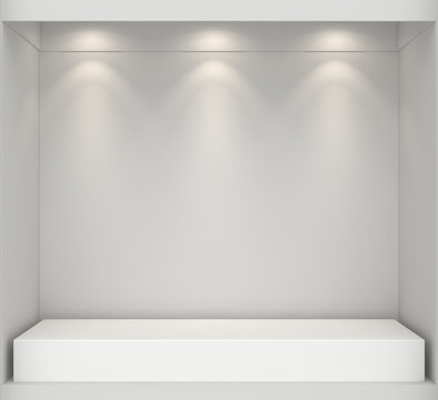 Empty illumination light showcase. Mock up. 3d rendering