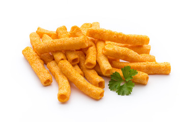 Potato fry on white isolated background.