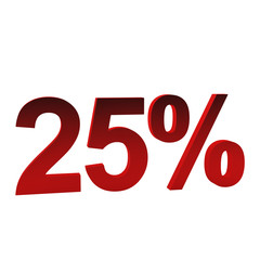 25 percent off, 3d render. Isolated on white