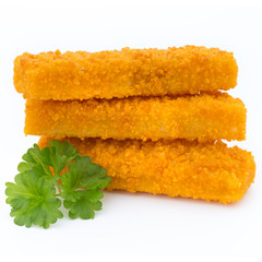 Fish fingers on the white background.