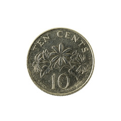 10 singapore cent coin (2009) obverse isolated on white background