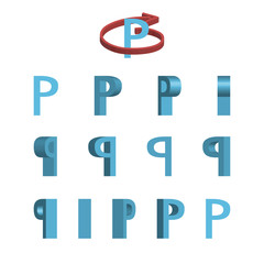 Sheet of sprites. Rotation of cartoon 3d letter P.