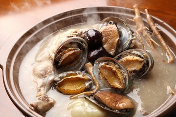  jeonbok  Baeksuk. Whole Chicken Soup with Abalones