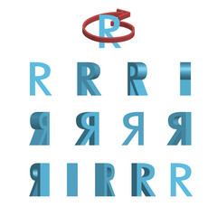 Sheet of sprites. Rotation of cartoon 3d letter R.