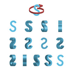 Sheet of sprites. Rotation of cartoon 3d letter S.