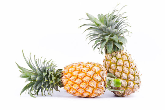 couple ripe pineapple on white background healthy pineapple fruit food isolated
